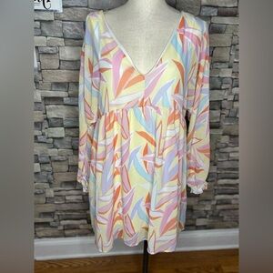 Peach Love V-neck open back with tie lightweight dress with shear sleeves💗